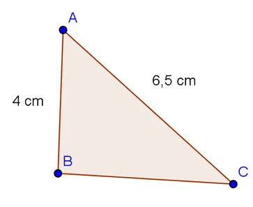 Triangle ABC rectangle en B Triangle ABC rectangle en B avec AB = 4 cm et AC = 6,5 cm — exercice de maths en 4ème sur le théorème de Pythagore