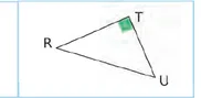 Triangle RTU rectangle en T Triangle RTU rectangle en T avec un angle droit marqué en vert au sommet T — exercice de maths en 4ème sur le théorème de Pythagore