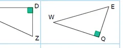 Triangle WEQ rectangle en Q Triangle WEQ rectangle en Q avec un angle droit marqué en vert au sommet Q — exercice de maths en 4ème sur le théorème de Pythagore