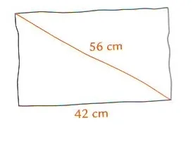 Écran de téléviseur rectangulaire Écran de téléviseur rectangulaire dessiné à main levée avec diagonale de 56 cm et largeur de 42 cm — exercice de maths en 4ème sur le théorème de Pythagore